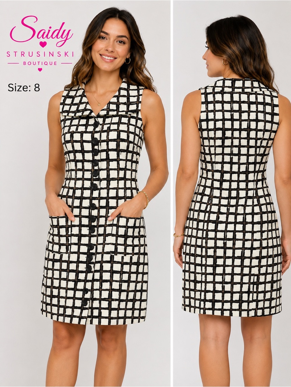 Talbots  Sleeveless Grid Print Button Front Dress Size 8P Classic elegant